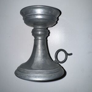 Antique German Tin Handle Primitive Candle Stick Holder Handmade Tin Rustic